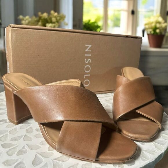 NISOLO Carina Leather Cross Strap Heeled Slip On Sandal Mule Womens 7.5 - Picture 16 of 16